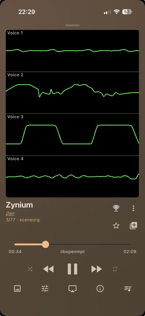 rewamp on iPhone — one oscilloscope per chip voice, four voices stacked