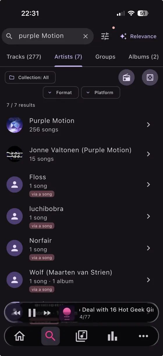 rewamp on iPhone — search across tunes, artists, groups and albums